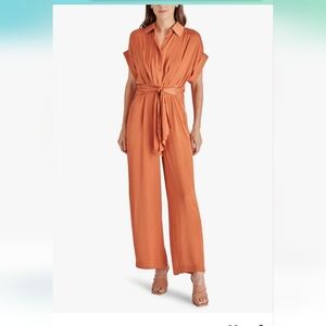 In Need Of This Tie-Waist Wide-Leg Jumpsuit in Burn Orange dark Blue size L